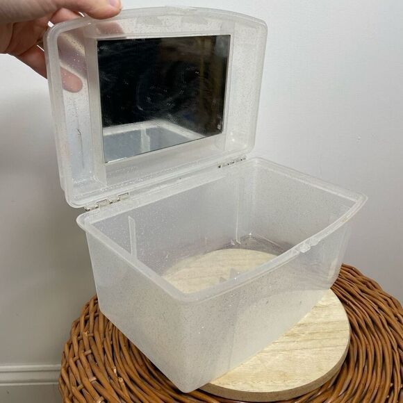 VINTAGE CABOODLES 80s 90s 5620 Clear MAKEUP‎ STORAGE CASE White Sparkle Glitter - Picture 7 of 8